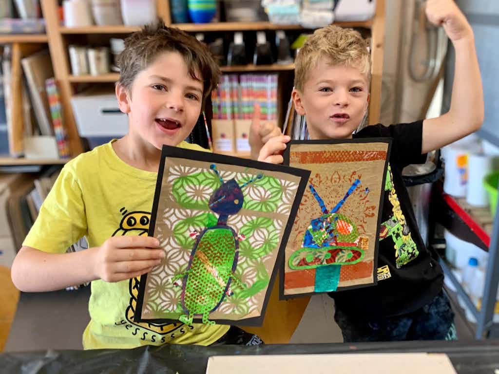 Gelli printmaking collage for kids